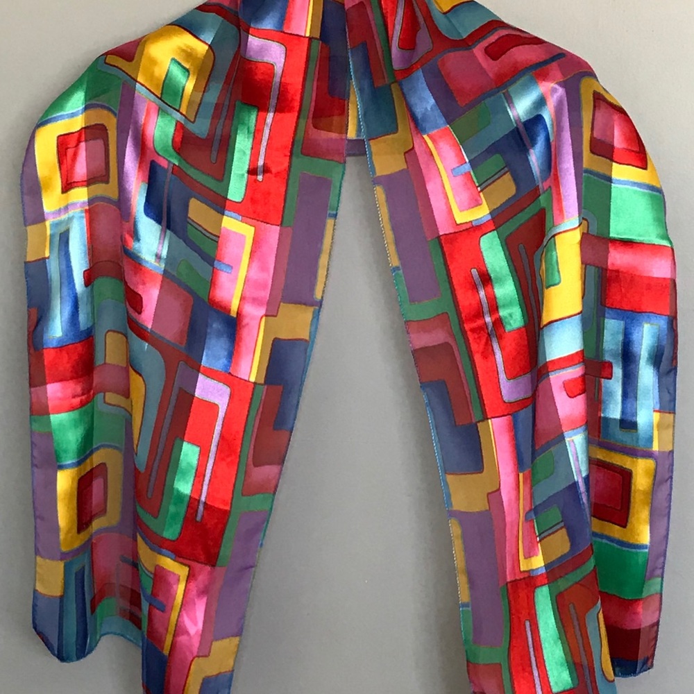 Vintage Polyester Vibrant Sheen Scarf Sash Korea